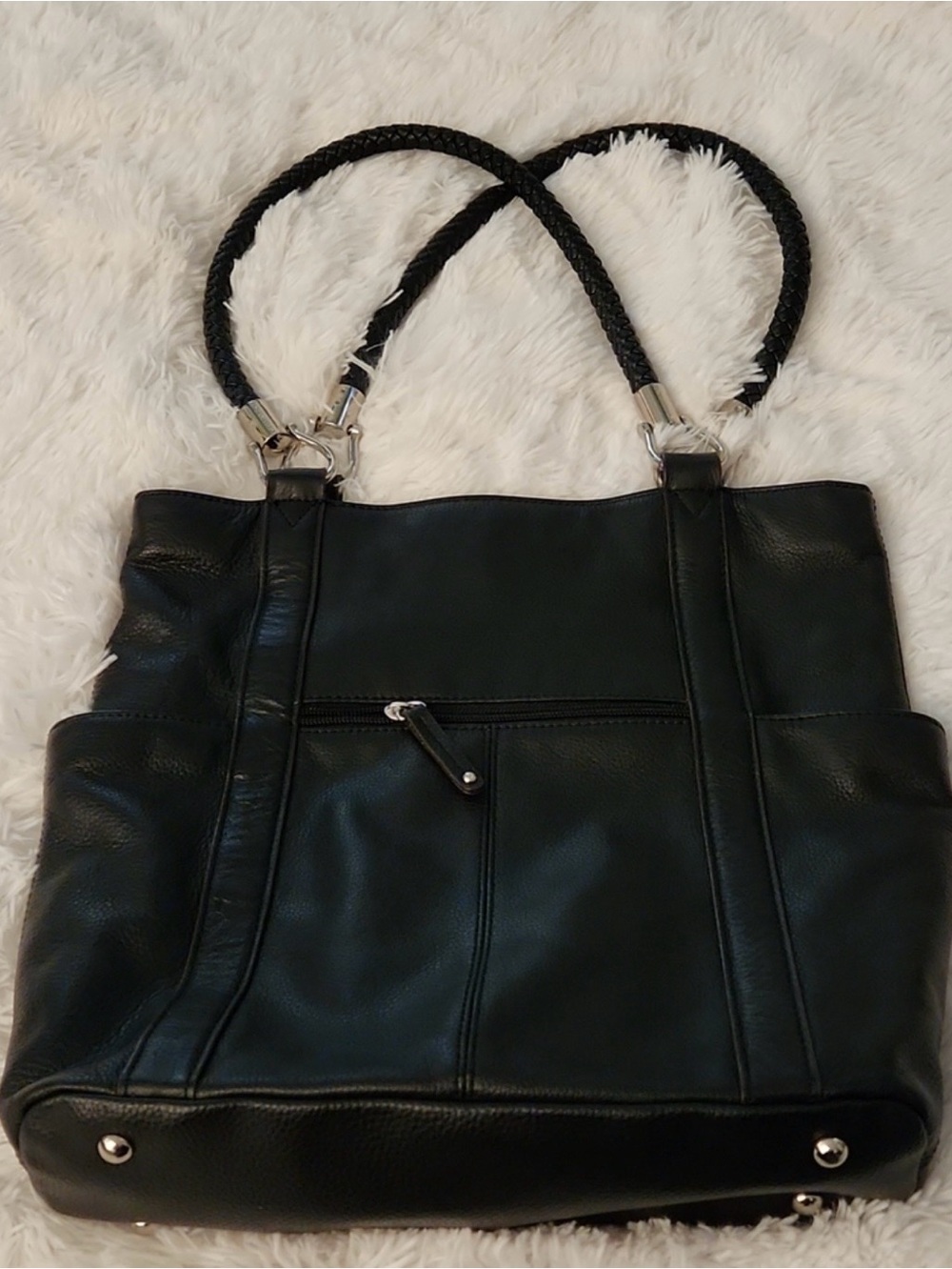 New with tag Black Leather Tignanello bag Silver accents braided handle was $169